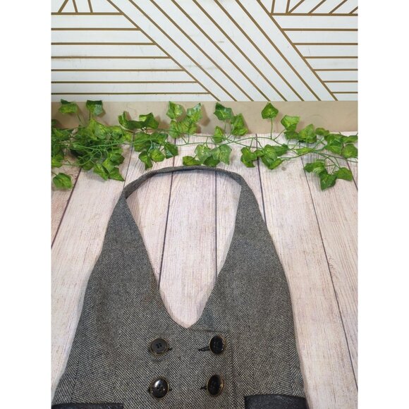 Express Design Studio Tweed Halter Vest Top Gray Wool Blend Double Breasted 0 RE - Picture 2 of 7